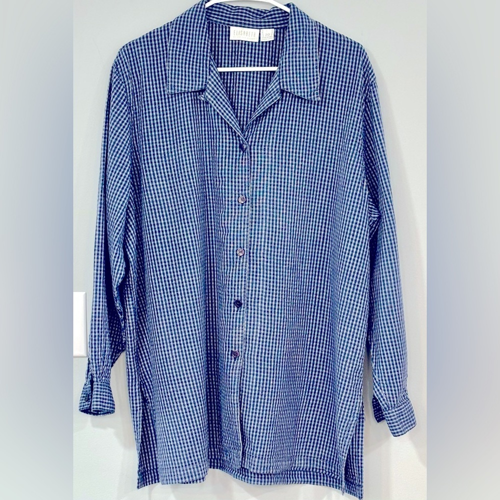 ELISABETH by LIZ CLAIBORNE Navy & White Plaid Button Down Shirt Top Size 20